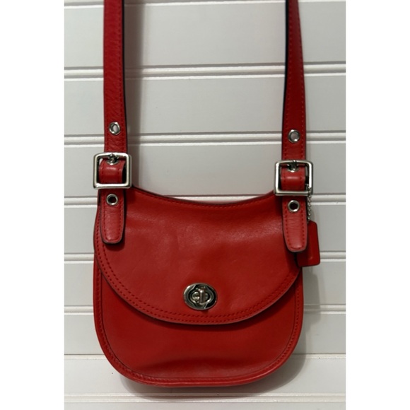 Coach Red Leather Mini Saddle Legacy Crossbody Turnlock Shoulder Bag Purse - Picture 3 of 8
